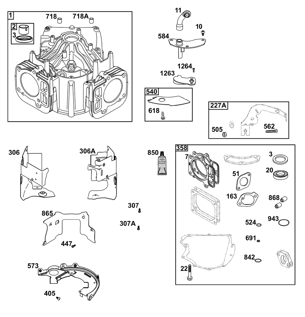 Cylinder Group Diagram and Parts List for 40N877-0070-B5  Briggs and Stratton Engine
